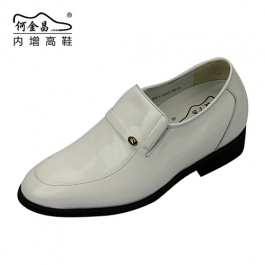 【买一送一】何金昌男士内增高鞋皮鞋增高6.5cm白色