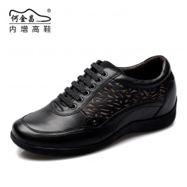 【何金昌】时尚男士系带内增高休闲鞋增高6cm黑色