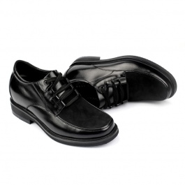 【何金昌】<特价>男士商务休闲皮鞋超轻大底增高7.5cm黑色