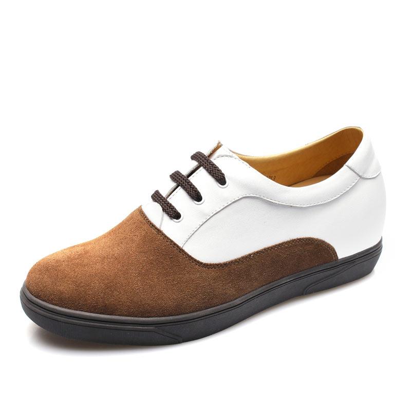 男士内增高鞋 日常休闲鞋 内增高6CM 棕白色 商品货号：L245A31-2【乐昂】