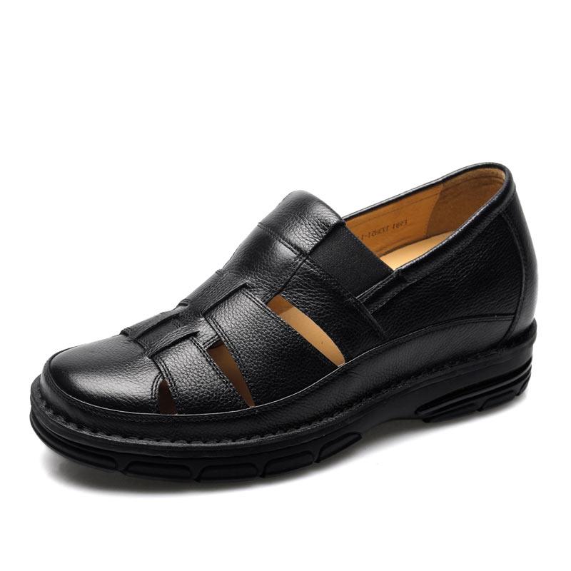 男士内增高鞋 凉鞋 内增高7.5cm 黑色 商品货号：T73H51-1【何金昌】