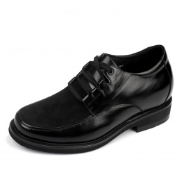 【何金昌】<特价>男士商务休闲皮鞋超轻大底增高7.5cm黑色