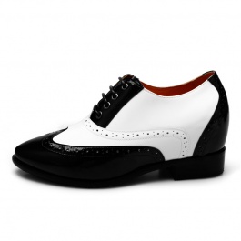 【赫升】时尚镜面皮女士布洛克内增高鞋增高6.5cm黑白
