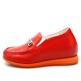 【赫升】休闲内增高女鞋头层牛皮时尚舒适隐形增高7.5厘米红色
