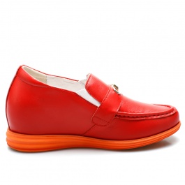 【赫升】休闲内增高女鞋头层牛皮时尚舒适隐形增高7.5厘米红色