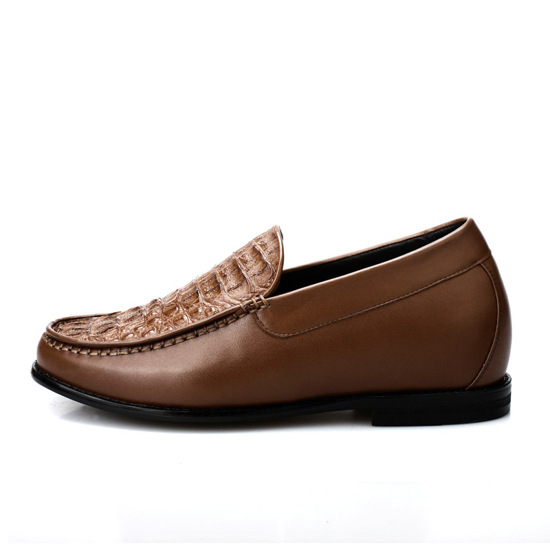  精品定制鞋 内增高6CM 棕色鳄鱼头 商品货号：J333K05-2【金墨瑞】