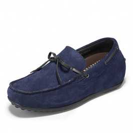 【乐昂】新款时尚高丝光反绒皮豆豆鞋隐形增高6厘米深蓝色