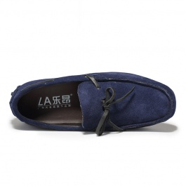 【乐昂】新款时尚高丝光反绒皮豆豆鞋隐形增高6厘米深蓝色