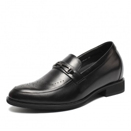 【乐昂】新款时尚雕花绅士皮鞋隐形增高7厘米黑色