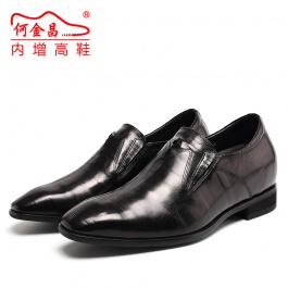 【何金昌】新款商务内增高皮鞋黑色套脚内增高正装皮鞋增高7CM