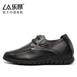 【乐昂】内增高休闲皮鞋舒适增高6CM休闲鞋黑色
