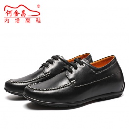 【何金昌】休闲商务皮鞋新款休闲皮鞋舒适增高6CM黑色