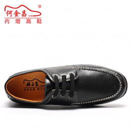 【何金昌】休闲商务皮鞋新款休闲皮鞋舒适增高6CM黑色