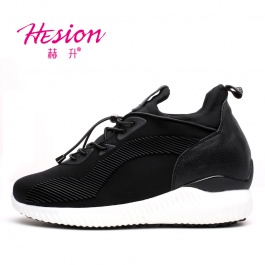 【赫升】时尚新款内增高女鞋弹力布休闲增高运动鞋8厘米黑色
