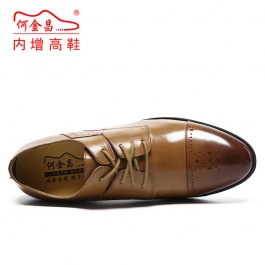 【何金昌】新款欧版商务增高鞋6厘米胎水牛打蜡皮内增高皮鞋棕色