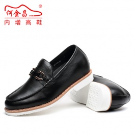 【何金昌】新款时尚内增高休闲鞋黑色休闲增高皮鞋6厘米