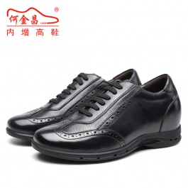 【何金昌】新款布洛克雕花男鞋夏季品牌内增高休闲鞋6厘米黑色