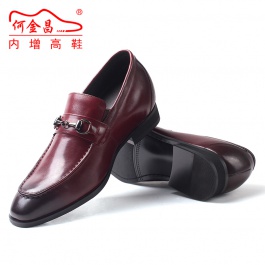 【何金昌】红色经典商务正装皮鞋男士内增高商务皮鞋酒红色商务皮鞋7CM