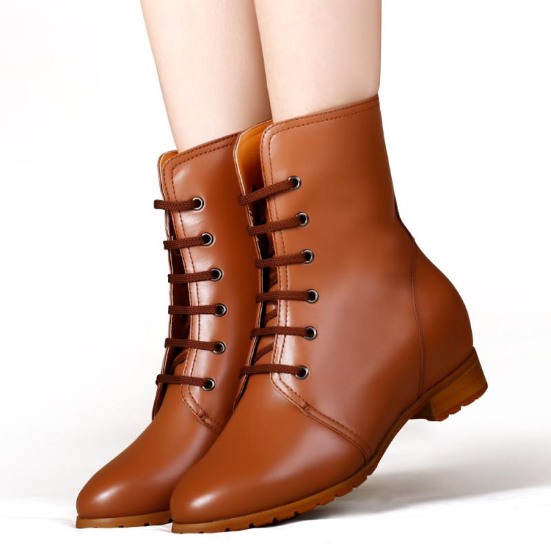 女士内增高鞋 女靴 内增高6.5CM 棕色 商品货号：W42H01【赫升】
