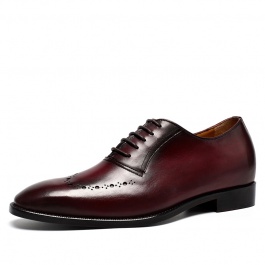 【金墨瑞】新款布洛克皮鞋奢华定制鞋隐形增高7厘米酒红色