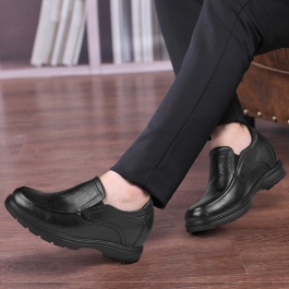 【何金昌】黑色款男士商务休闲皮鞋 男士套脚增高鞋 6CM