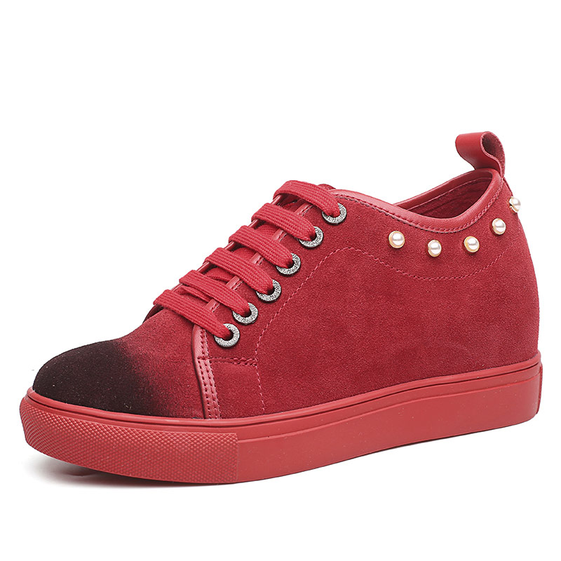 女士内增高鞋 休闲滑板鞋 内增高7CM 红色 商品货号：W81W115X253D【双11特价鞋】