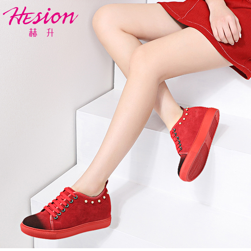 女士内增高鞋 休闲滑板鞋 内增高7CM 红色 商品货号：W81W115X253D【双11特价鞋】