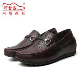 【何金昌】新款时尚软面擦色皮内增高休闲鞋酒红色皮鞋6厘米