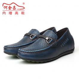 【何金昌】新款时尚软面擦色皮内增高休闲鞋蓝色皮鞋6厘米