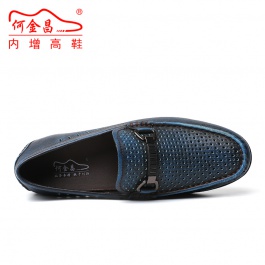 【何金昌】新款时尚软面擦色皮内增高休闲鞋蓝色皮鞋6厘米