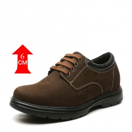 【何金昌】男士商务休闲皮鞋咖啡色 舒适反绒皮男士咖啡色增高鞋 6CM