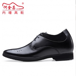 【何金昌】10厘米舒适增高鞋新款鞋头雕花商务正装内增高皮鞋黑色