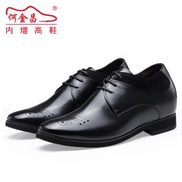 【何金昌】10厘米舒适增高鞋新款鞋头雕花商务正装内增高皮鞋黑色