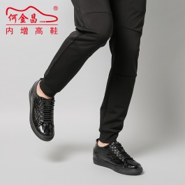 【何金昌】男士内增高板鞋系带黑色隐形增高6CM
