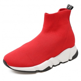 【赫升】女生秋冬新款红色袜套靴子 舒适袜套增高靴 红色
