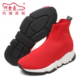【赫升】女生秋冬新款红色袜套靴子 舒适袜套增高靴 红色