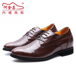 【何金昌】男士正装内增高皮鞋 复古条纹皮革工艺皮鞋