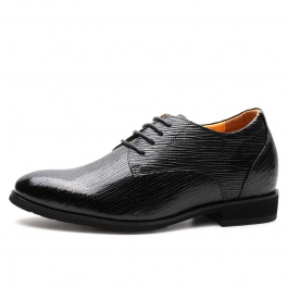 【何金昌】男士正装皮鞋内增高条纹设计风格 黑色 7CM