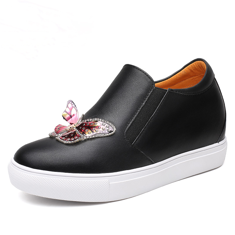 女士内增高鞋 休闲滑板鞋 内增高7CM 黑色 商品货号：W82W115D361D【双11特价鞋】