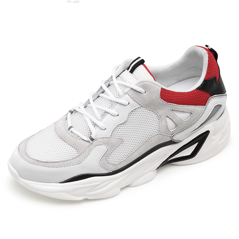 男士内增高鞋 运动鞋 内增高7CM 白/红/灰 商品货号：H01C130F101D【何金昌】