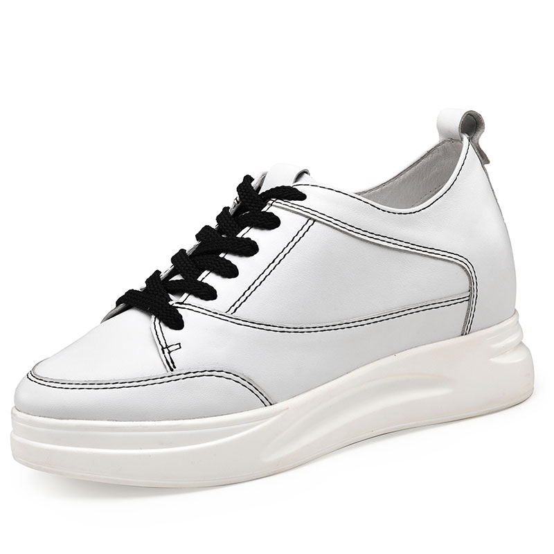 女士内增高鞋 休闲滑板鞋 内增高8CM 白色 商品货号：W01W115F861D【赫升】