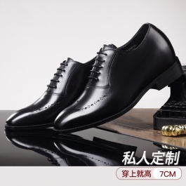 【金墨瑞】新款宴会高端皮鞋定做绝世经典造诣非凡隐形增高鞋7厘米黑色
