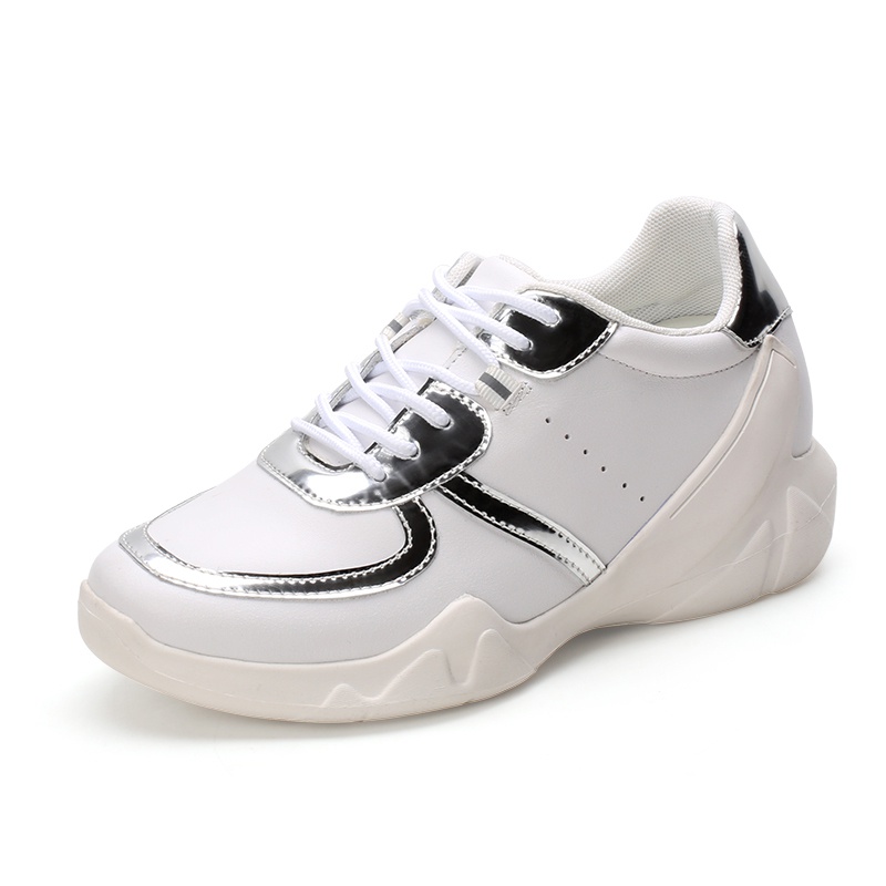 女士内增高鞋 休闲滑板鞋 内增高8CM 白/银 商品货号：W02W90A331D【赫升】