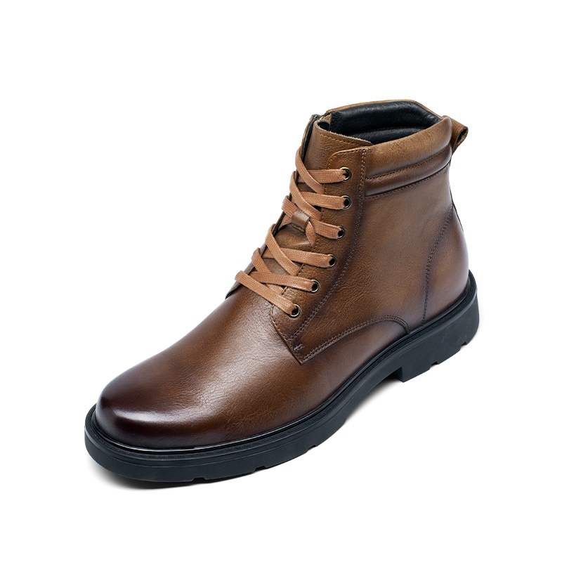 男士内增高鞋 靴子 内增高6CM 棕色（加绒） 商品货号：H2HC1235722A【何金昌】